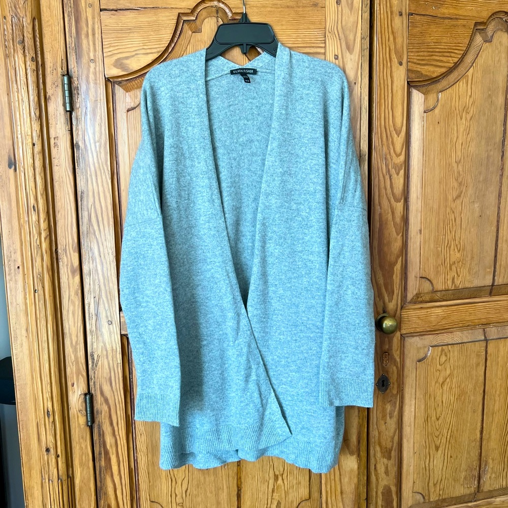 100% Cashmere Eileen Fisher Grey Open Cardigan Sweater